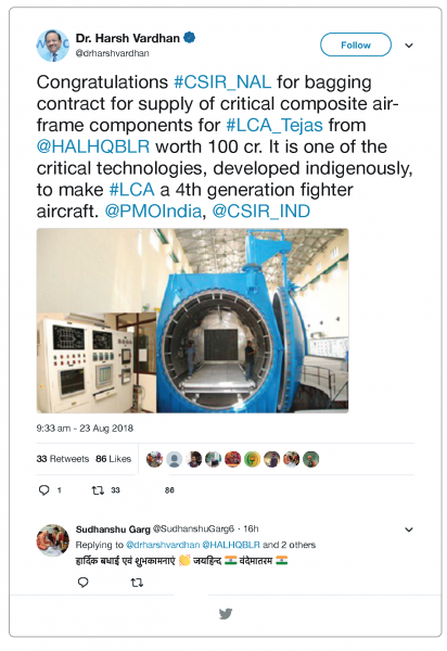 dr-csir-nal-for-bagging-contract-for-supply-of-critical-composite-air-frame-components-for-lca-tejas-from-halhqblr-worth-100-cr-it-is-one-of-the-critical-technologies-developed-indigenously-to-ma